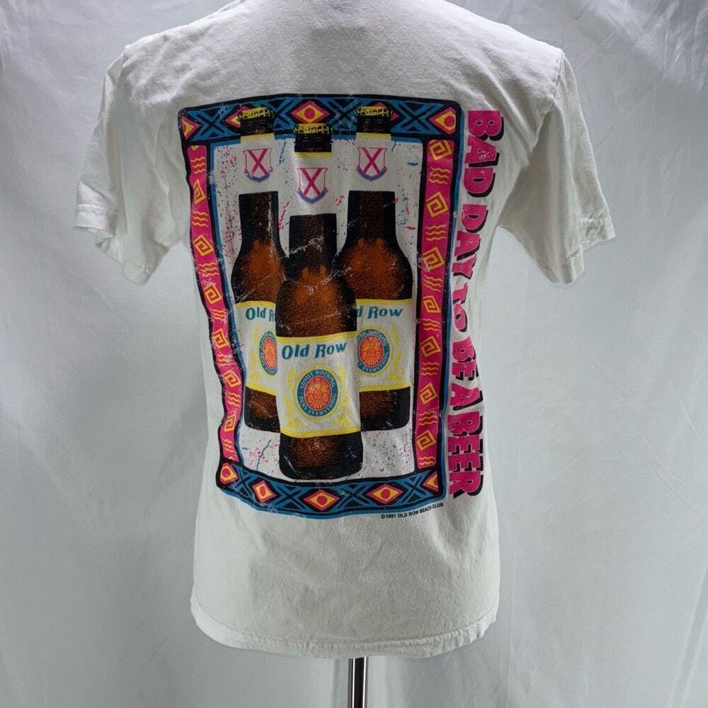 Vtg 1991 Old Row Beach Club bad day to be a beer t shirt Sz S Neon Pink